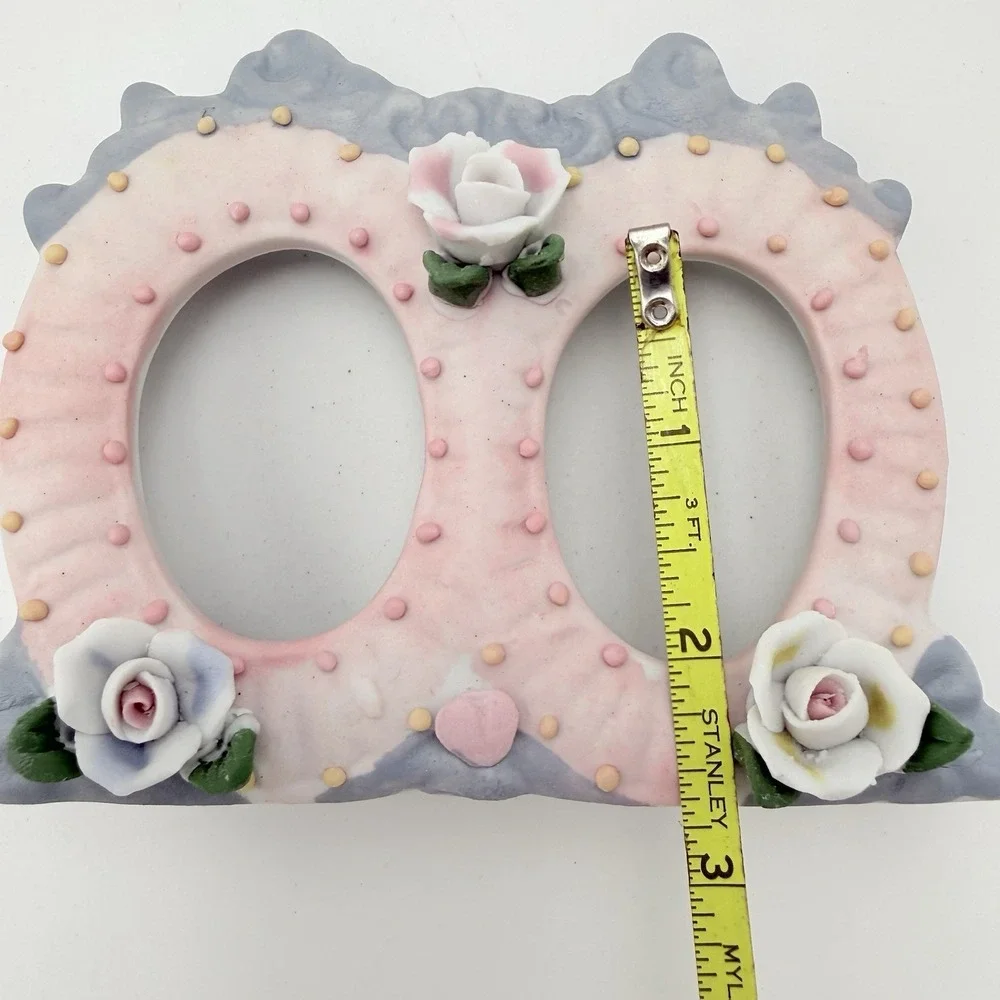 Vintage Sm Porcelain Floral Picture Frames Oval Shabby Chic Baby Tiny Frame Rose